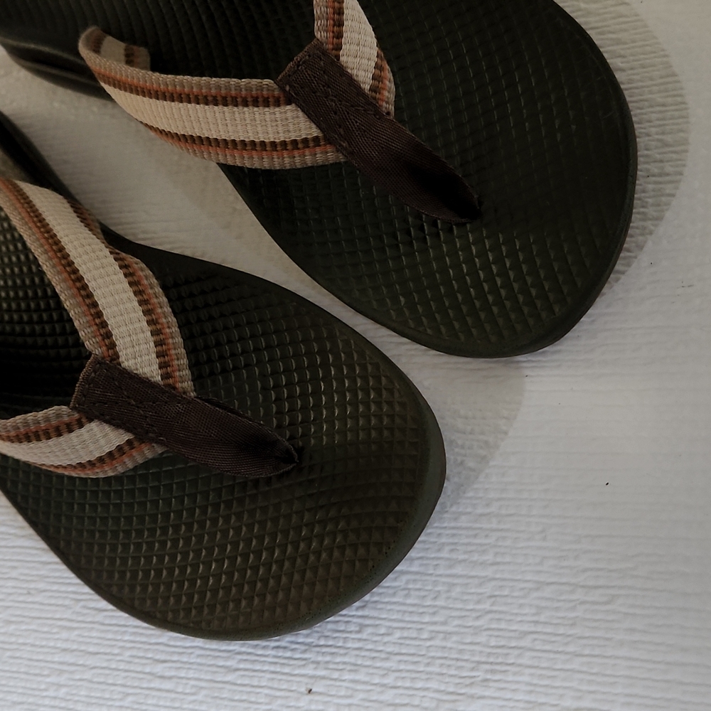 Chaco Brown and Cream Striped Flip Flop Sandals - Picture 2 of 10